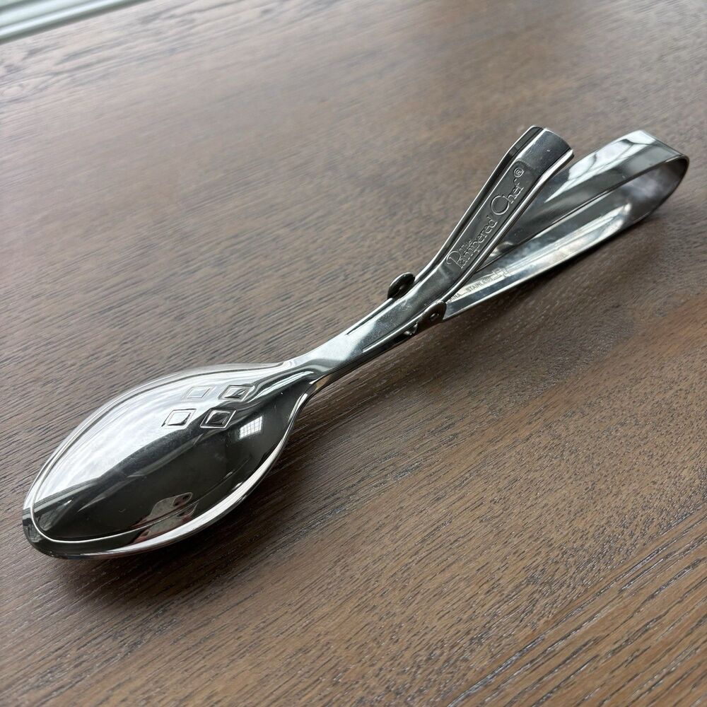 Pampered Chef Large Double Spoon Serving Cooking Tongs Stainless Steel 2565 9.5”